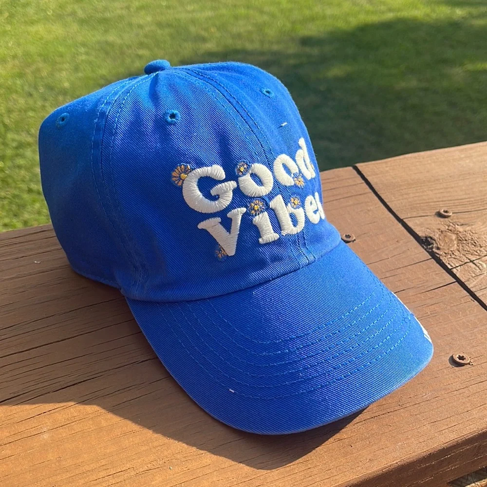 Life is Good Baseball Cap / Hat. Blue Good Vibes Daisies